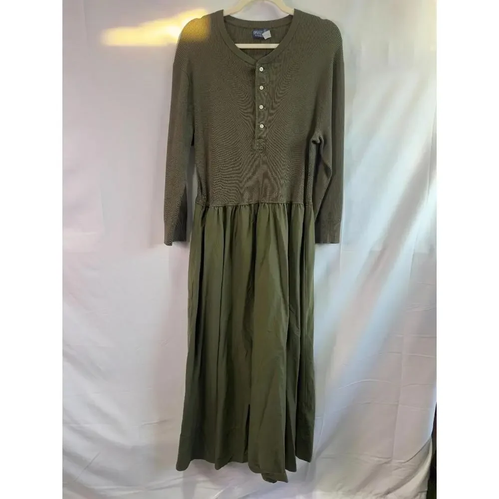 Polo Ralph Lauren Green Henley Bodice Dress Size XL with Discoloration